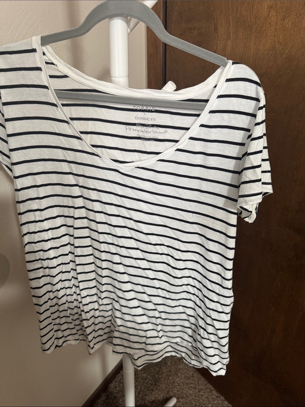 torrid White & Black Striped V-Neck Tee
